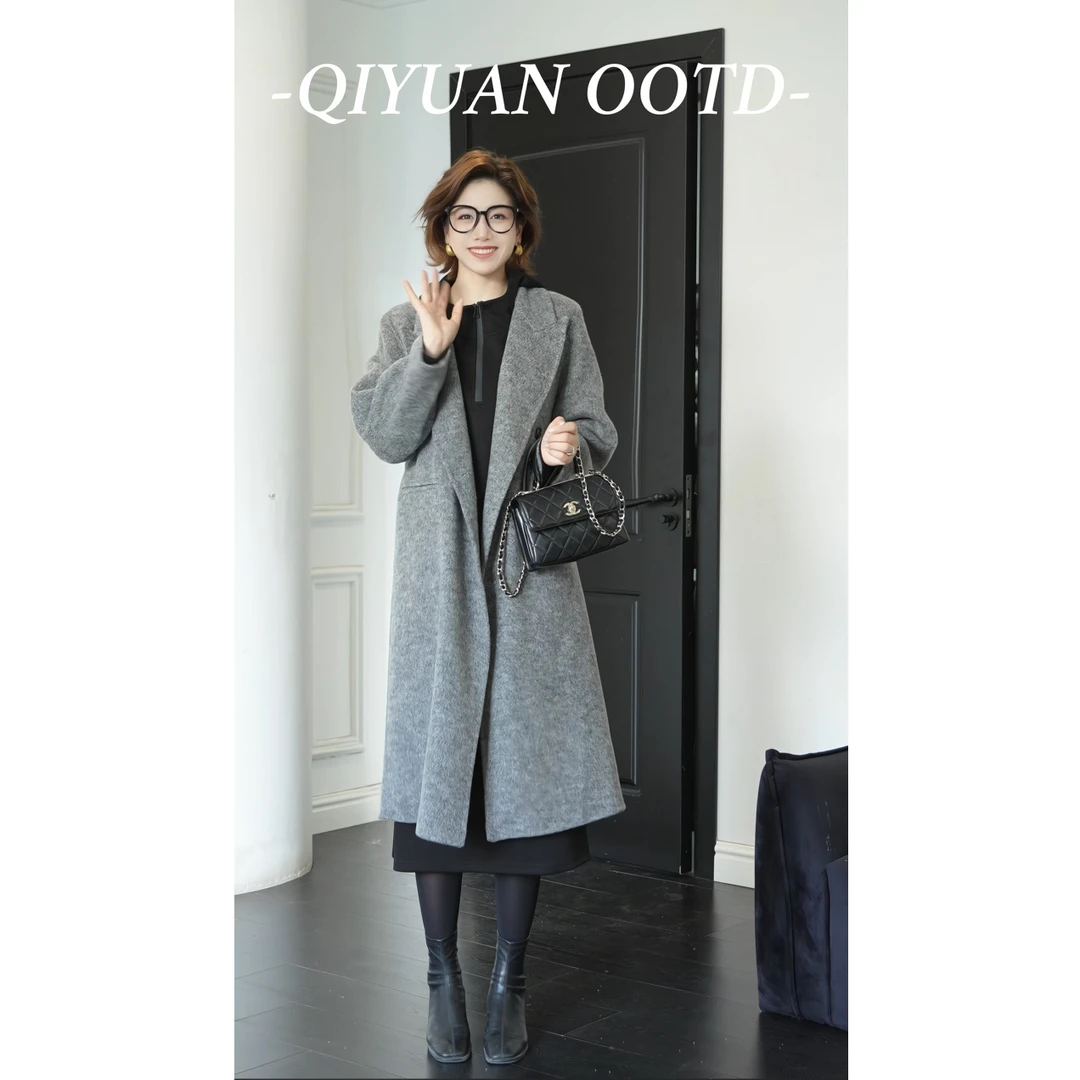 QEIIWMVIP/柒院秋冬长款高级感气质双面羊绒大衣加厚毛呢外套7510