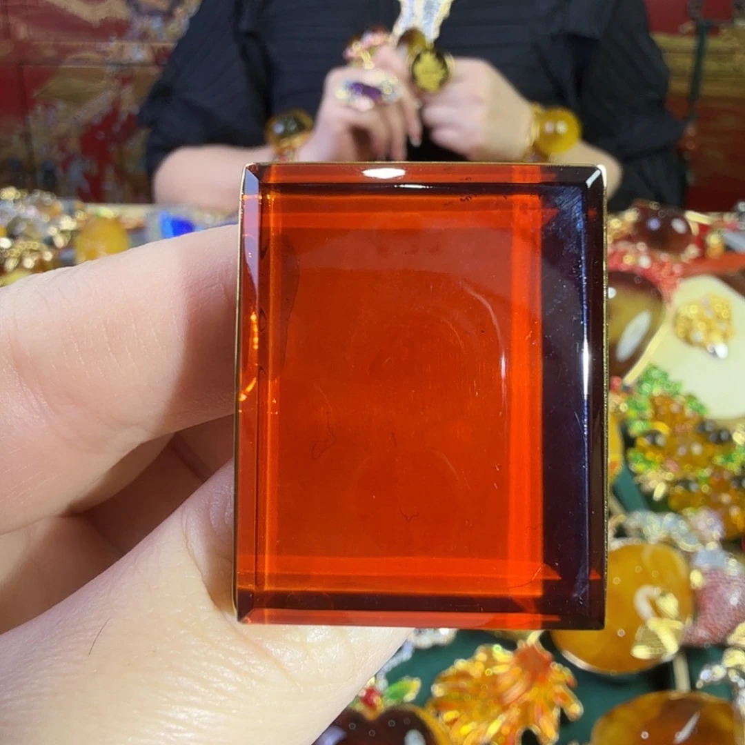 血珀银S925镀金镶嵌戒指