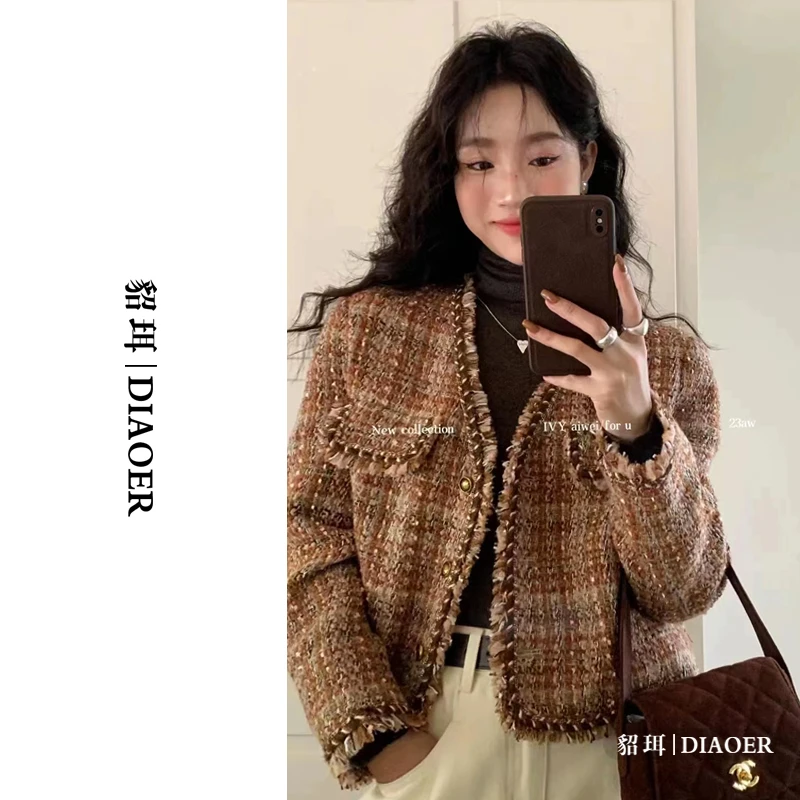 DIAOER/貂珥【流苏咖】定制面料超好看韩系小香风秋外套短款长袖女