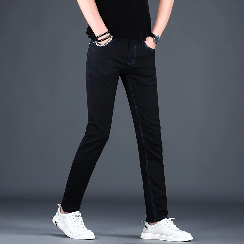 2025夏季新款牛仔裤男款欧若风轻奢欧货修身小脚百搭锁色纯黑爆款
