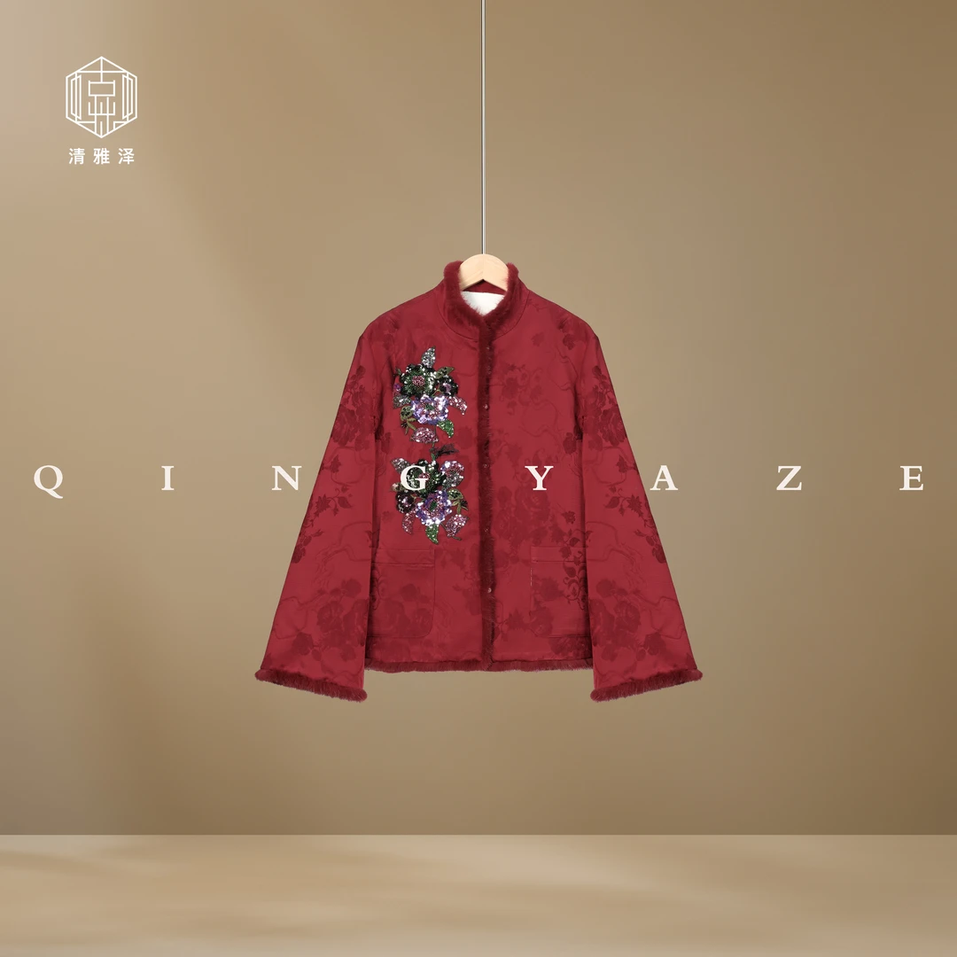 开门红！人丝提花重工钉珠新雪丽棉服外套！GZ5300