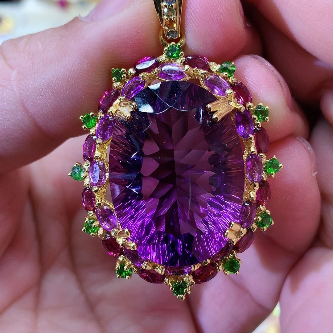 紫晶颈饰银S925镀金镶嵌