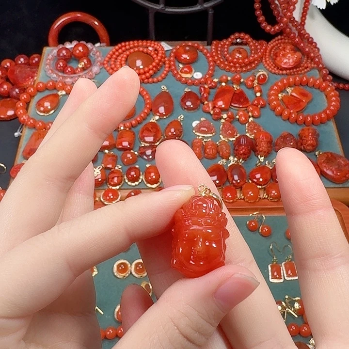 南红玛瑙银S925镶嵌吊坠