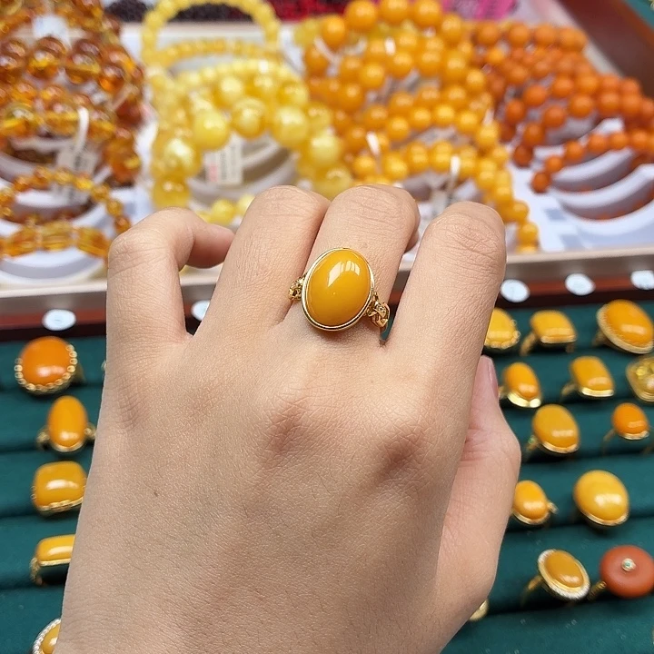 琥珀银S925镶嵌戒指