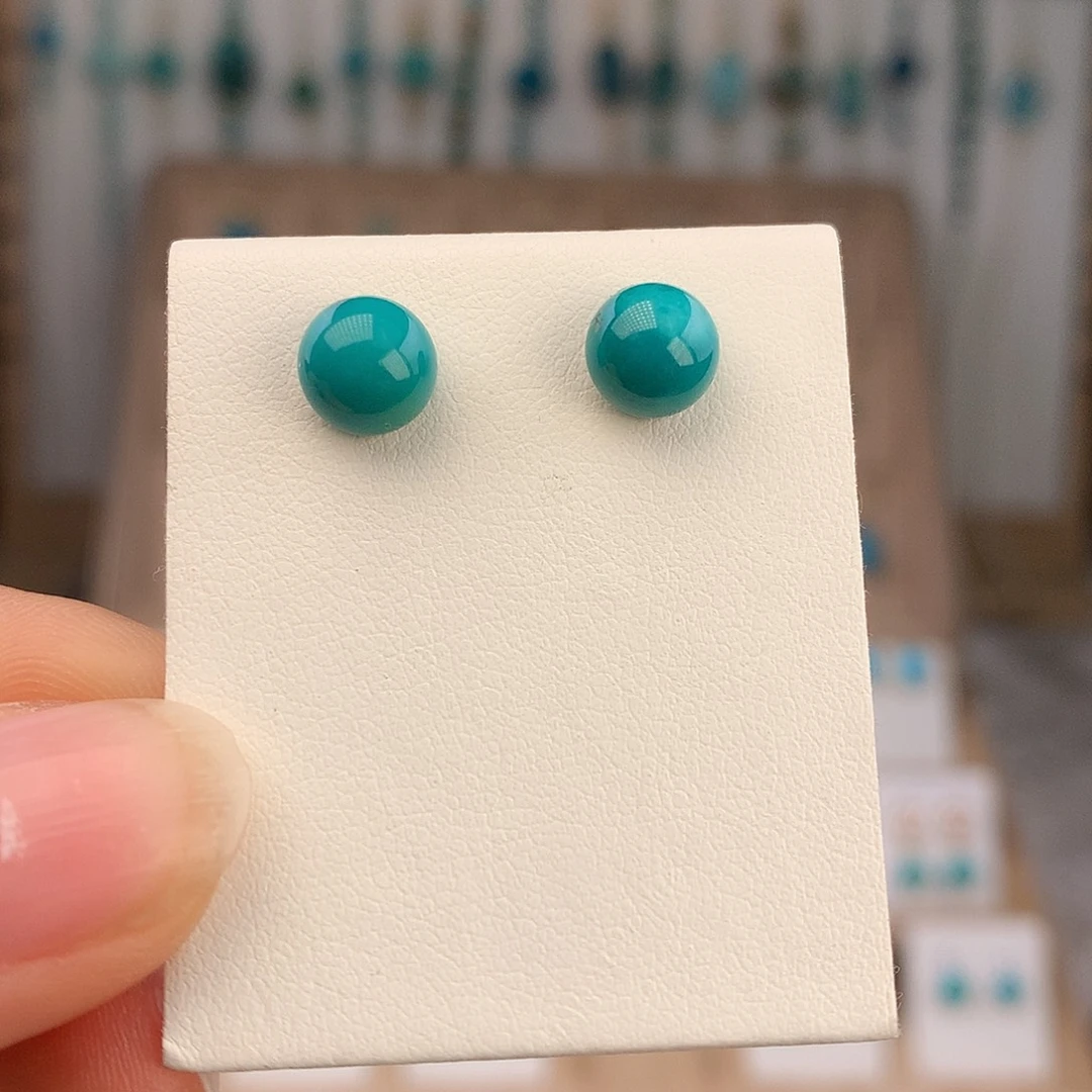 绿松石银S925镶嵌耳饰