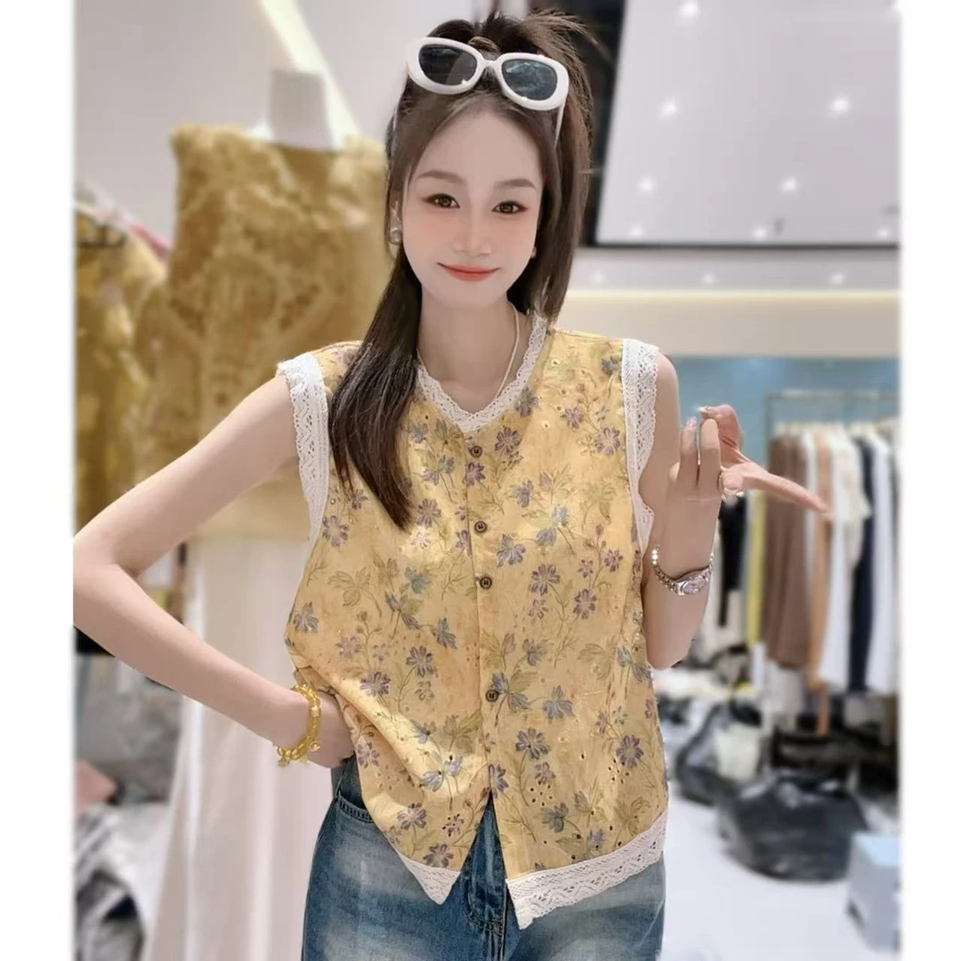 【三懿服饰】2025新款蕾丝边提花上衣小衫-5685