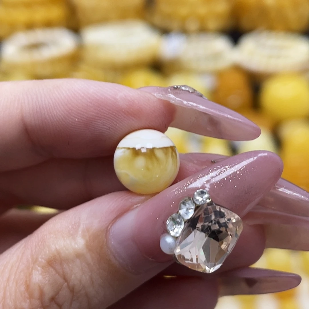 裸石蜜蜡未镶嵌弓***?10.2mm金瓷白圆珠