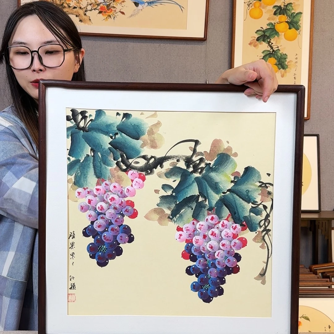 版画纯手绘，纯手写带框尺寸：53×53厘米
