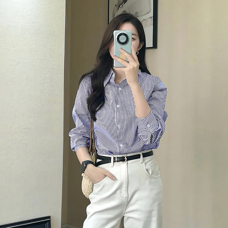 百搭老钱风女装条纹格子衬衫女款外穿高智感衬衣长袖气质知性上衣