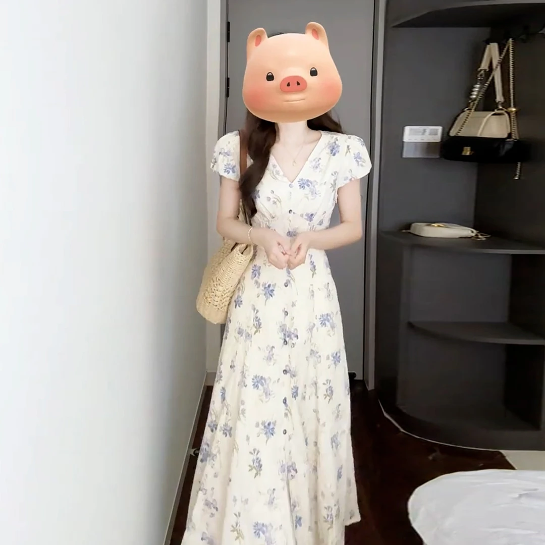 法式白色碎花连衣裙子女装2025夏季新款今年流行海边度假长裙4029