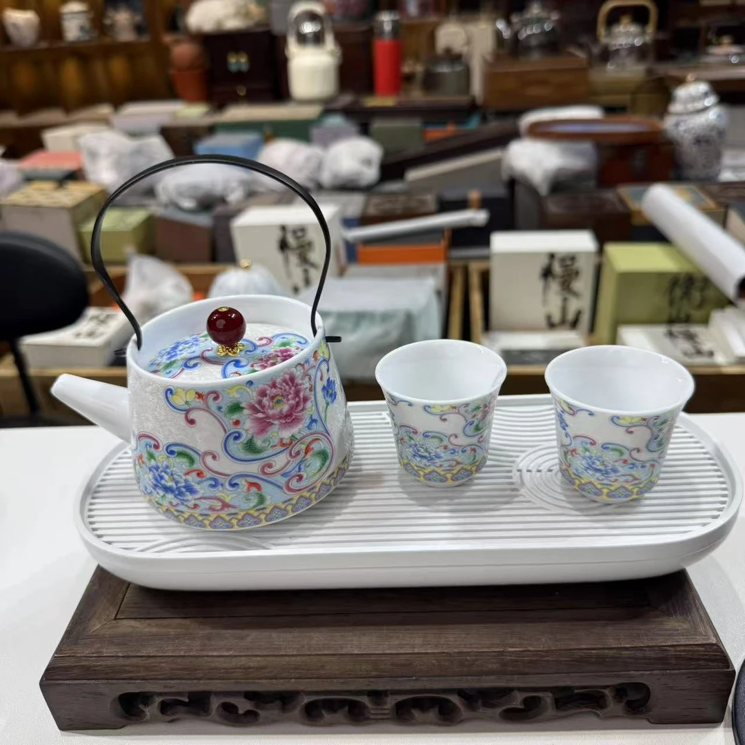 【闪购商品】珐琅彩提梁壶加俩杯加茶盘 MC056