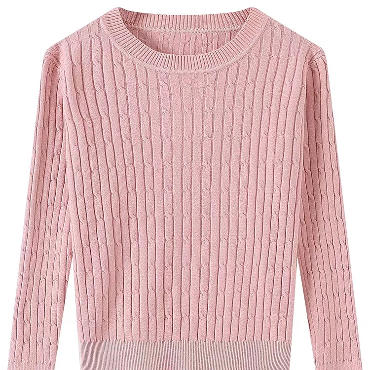 精纺羊毛圆领麻花简约长袖针织打底衫