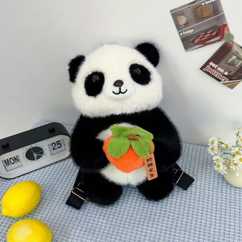 可爱熊猫玩偶儿童双肩包女高级感毛绒背包生日礼物冬季学生书包