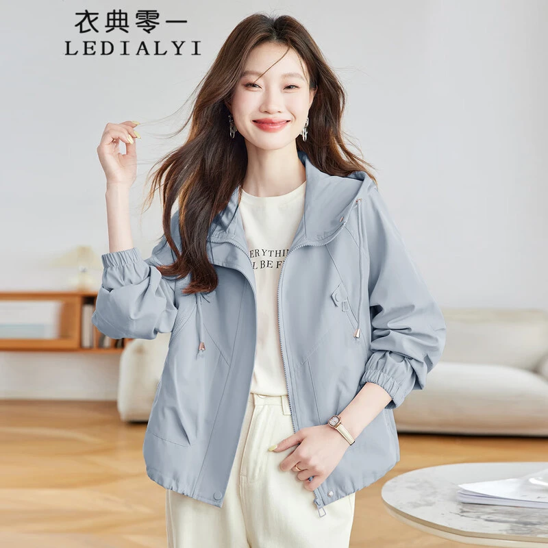 休闲时尚外套女2025春秋新款超好看连帽短款风衣今年流行夹克上衣