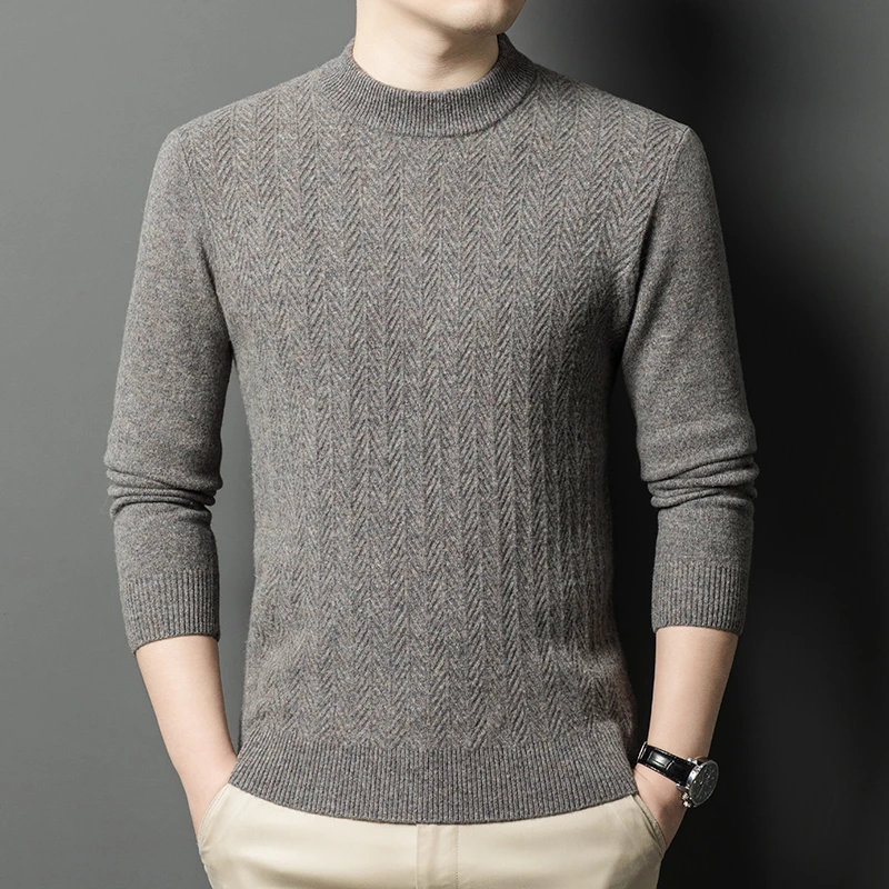 【加厚100%羊毛】长袖羊毛衫半高领提花秋冬厚款纯羊毛保暖针织衫