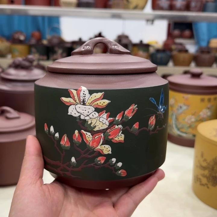 紫砂茶叶罐如意彩绘罐半斤