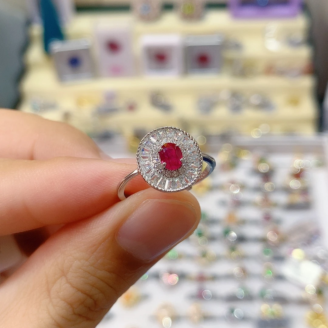 戒指红宝石银S925镶嵌