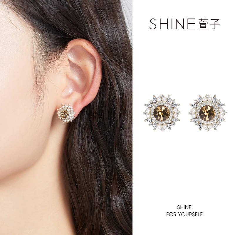纯铜合成锆石耳饰 萱子奢华小众耳环秋冬配色高雅浪漫吸睛