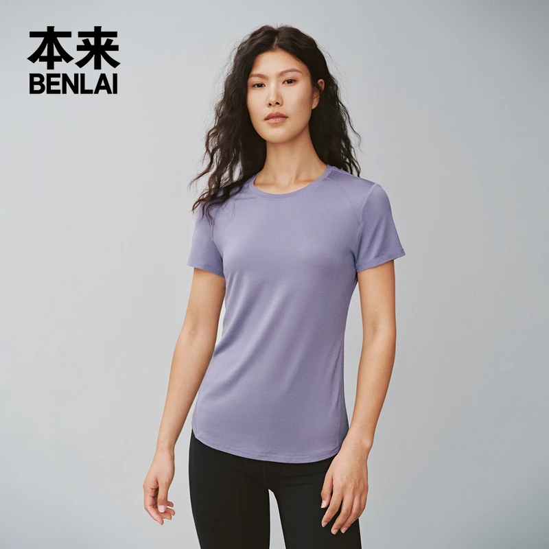本来BENLAI女士羊毛混纺T恤衫2025春季新款休闲运动上