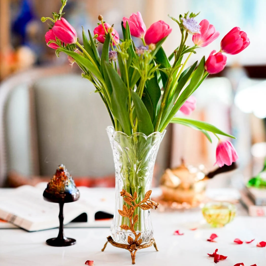 【奇居】水晶玻璃配纯铜花瓶#2AHX0129-10.5-CC