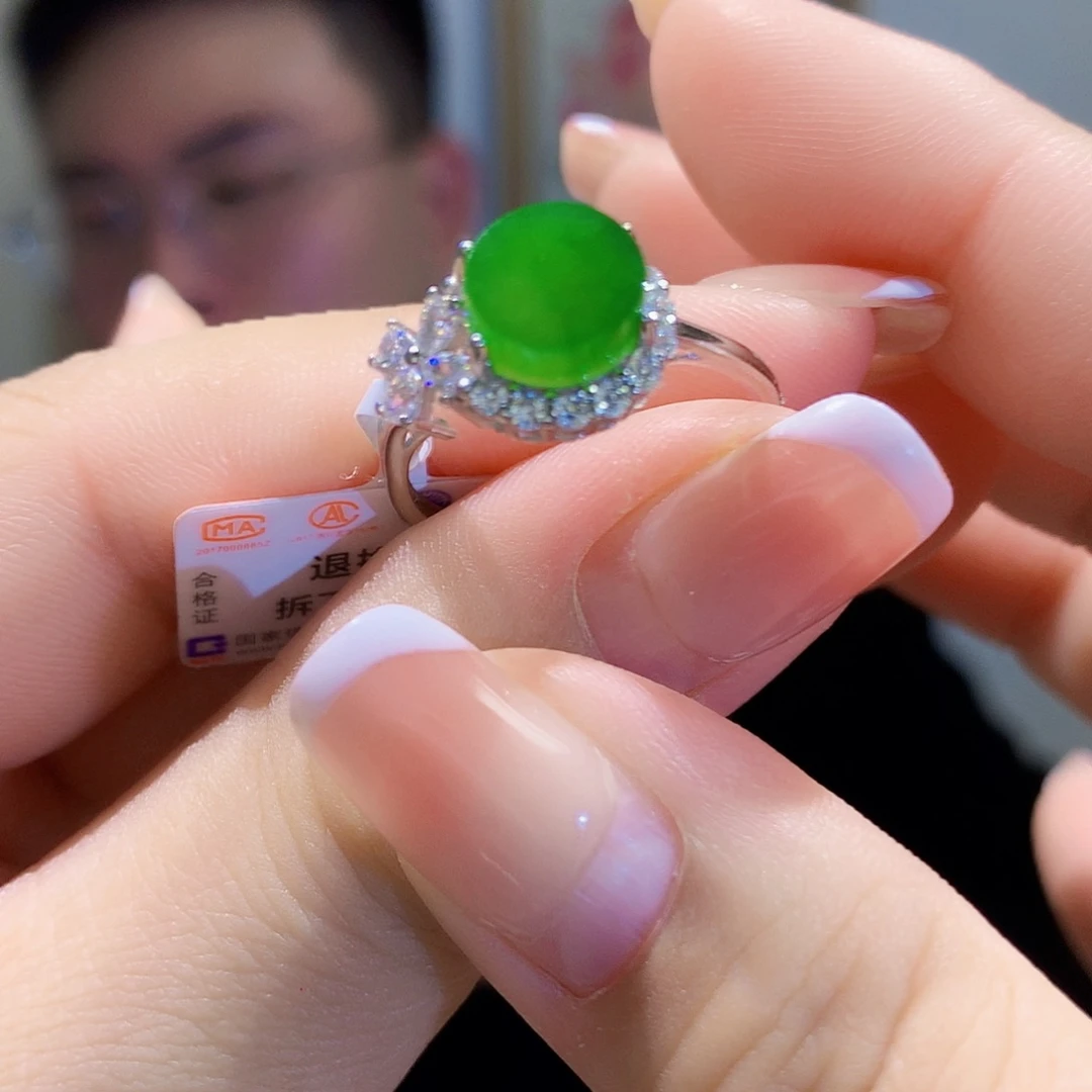 和田玉（碧玉）戒指银S925镀金镶嵌