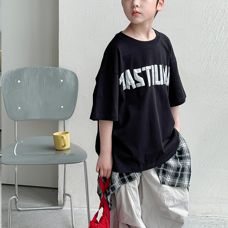『230g立体印花』亲子装2025夏季青少年男女百搭短袖T恤男童