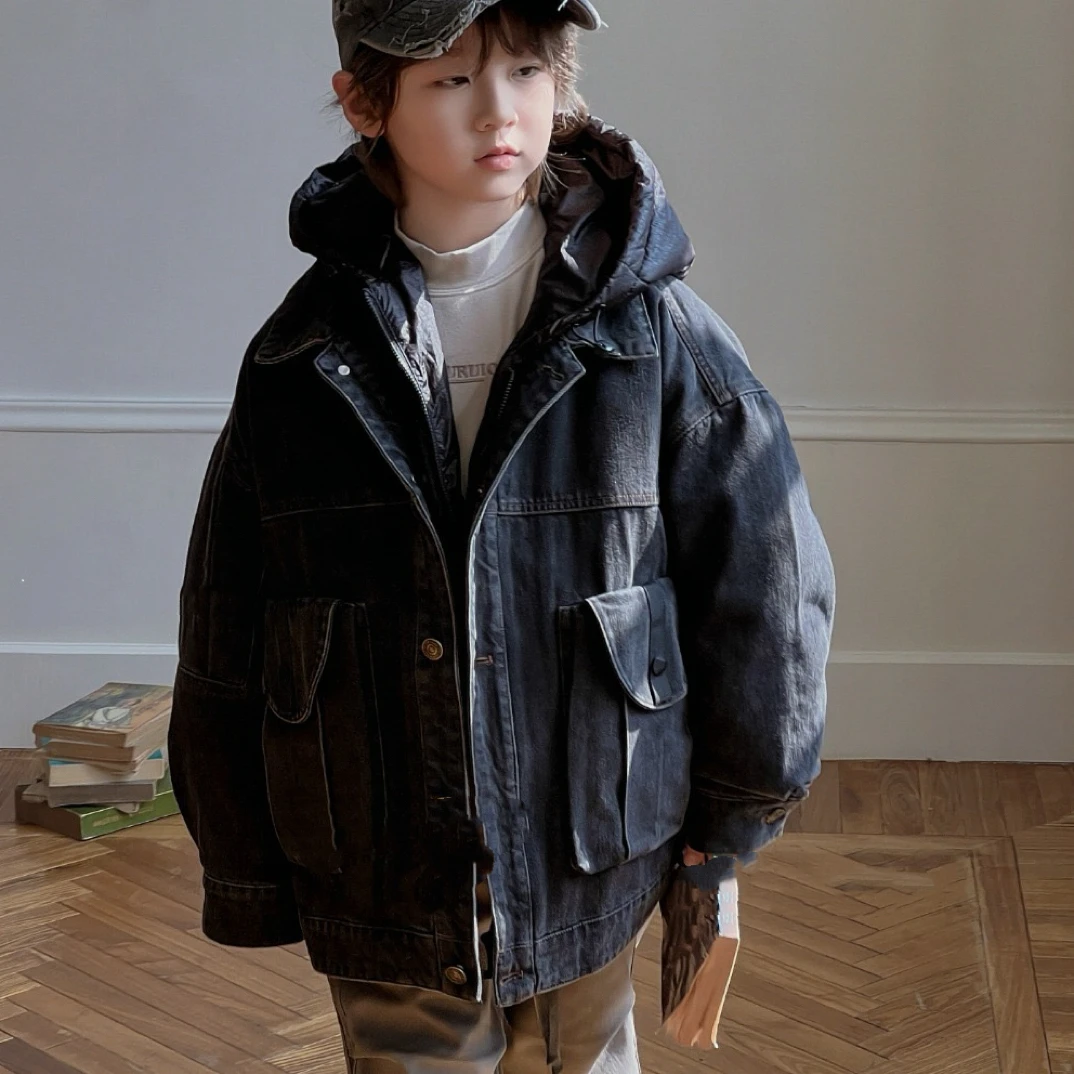 18058高端潮流时尚百搭童装时尚牛仔鸭外套C1-1边