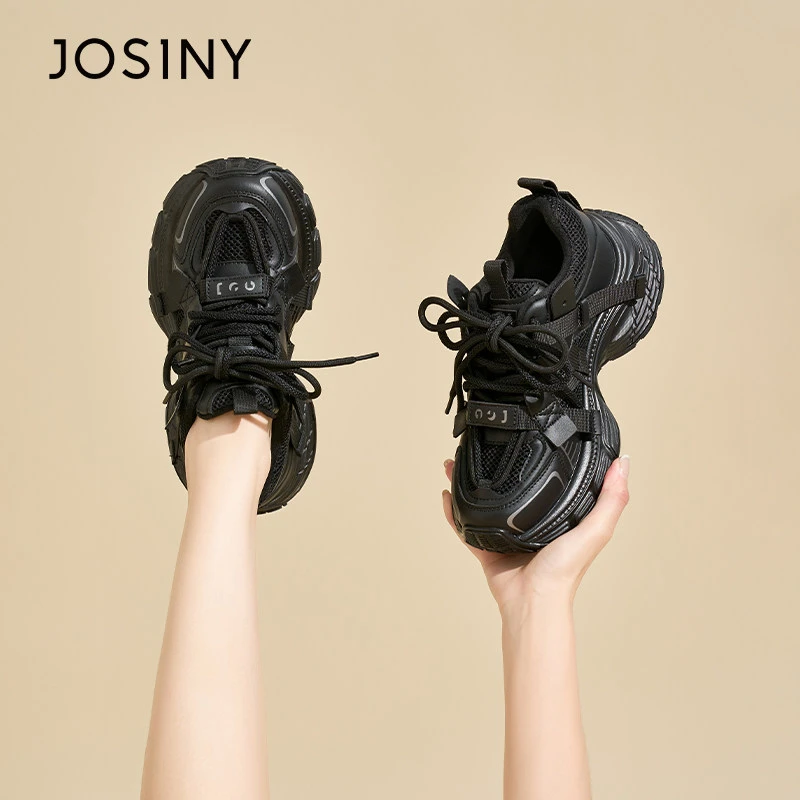 卓诗尼厚底增高鞋老爹鞋女款2024新款秋冬休闲加绒黑色运动欧洲站