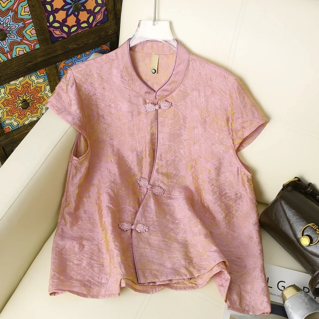 【清雅】新中式立领扎染斜襟上衣2025春夏新款上衣小衫