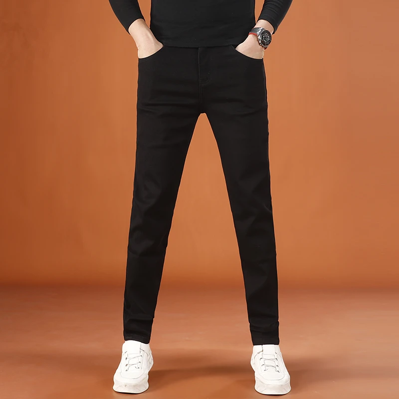 黑色男士牛仔裤男款爆款2025新款秋冬款修身小脚高端弹力休闲长裤