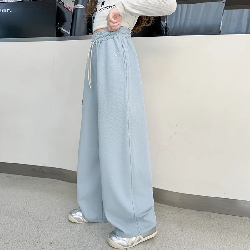 女童裤子春秋款2025新款潮流纯色慵懒风阔腿裤儿童休闲运动卫裤