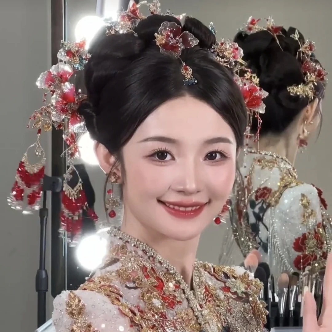 z8294红色中式秀禾头饰新娘结婚分体高端流苏影楼跟妆减龄