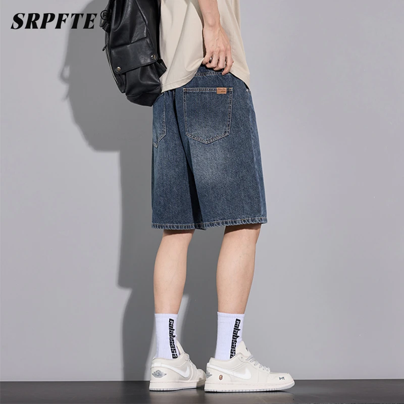 2025新款牛仔短裤男士夏季薄款美式潮牌中裤宽松直筒休闲五分裤子