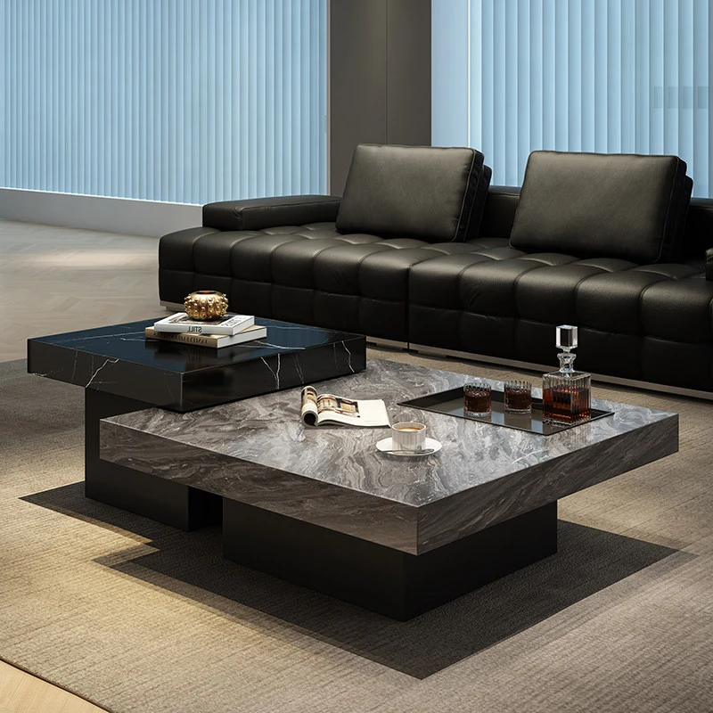 岩板大小方高低组合茶几家用客厅现代简约小户型意式轻奢子母茶几