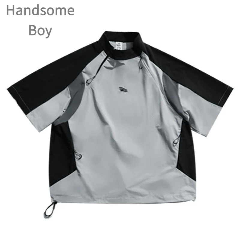 上衣24SS黑色灰色拼色网眼拼接日系山系速干训练套装球衣T恤短袖