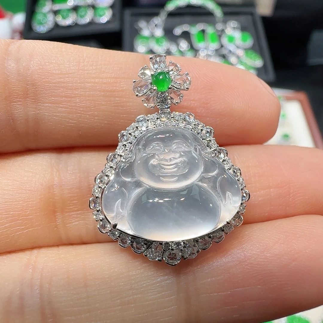 翡翠吊坠(不含链)18K金镶嵌