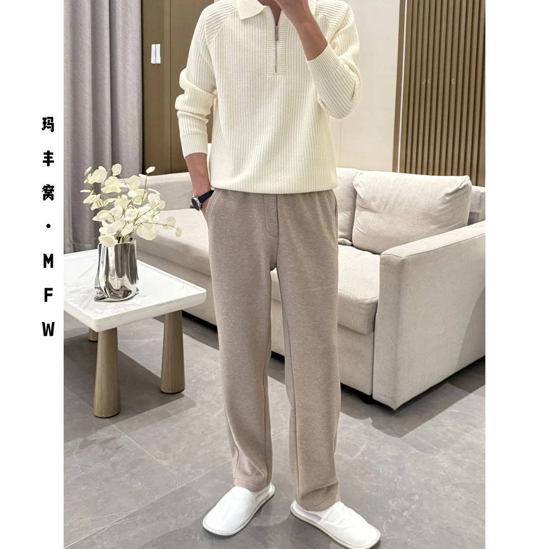2025男士冬季加绒立体裁剪高弹力简约直筒羊毛混纺休闲裤0226