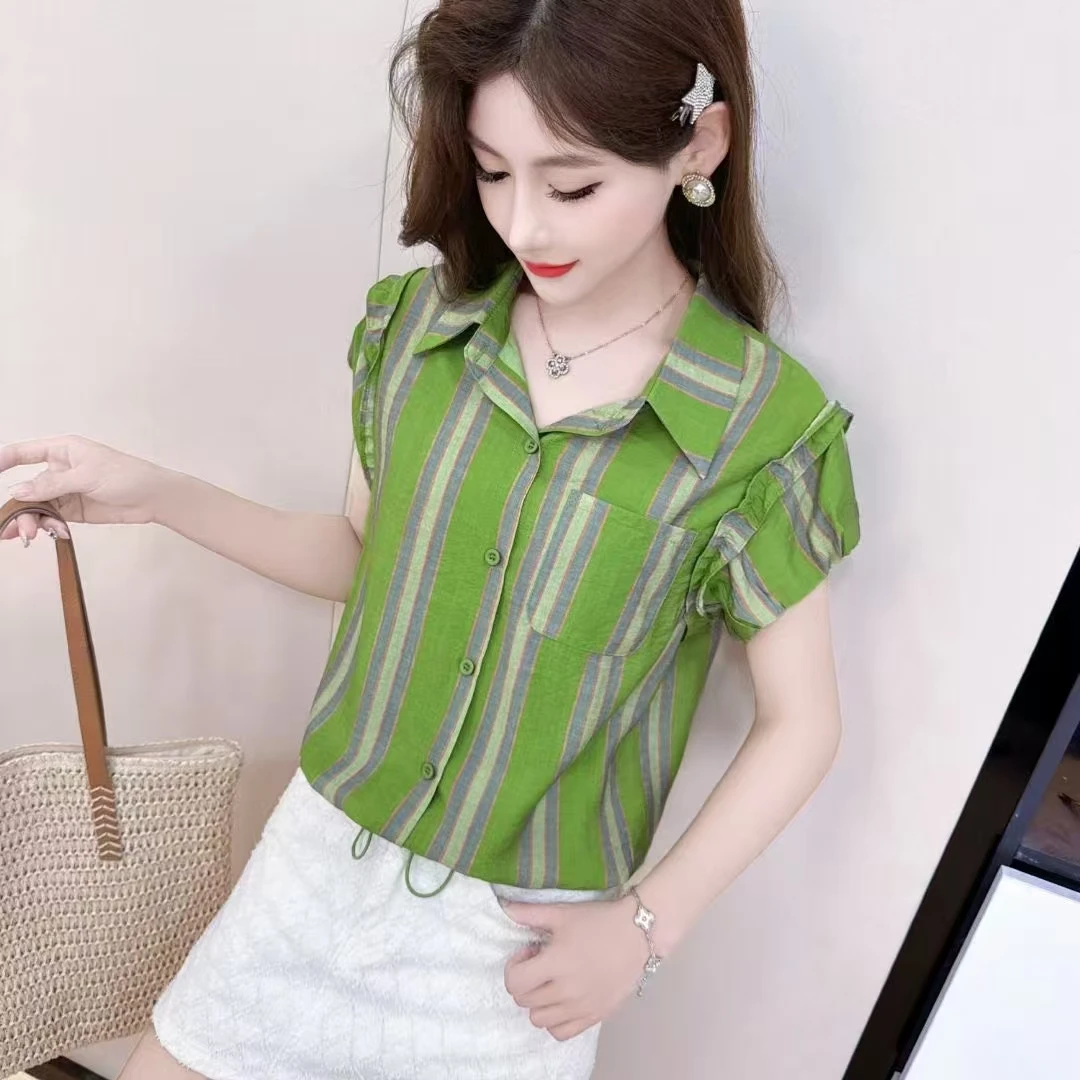 <XG>飞飞袖抽绳下摆衬衫减龄百搭上衣6656