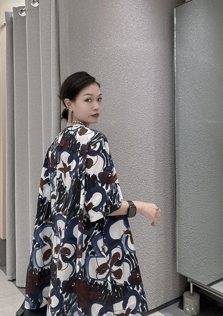 JN｜设计感2025夏季新款休闲短袖印花连衣裙女617