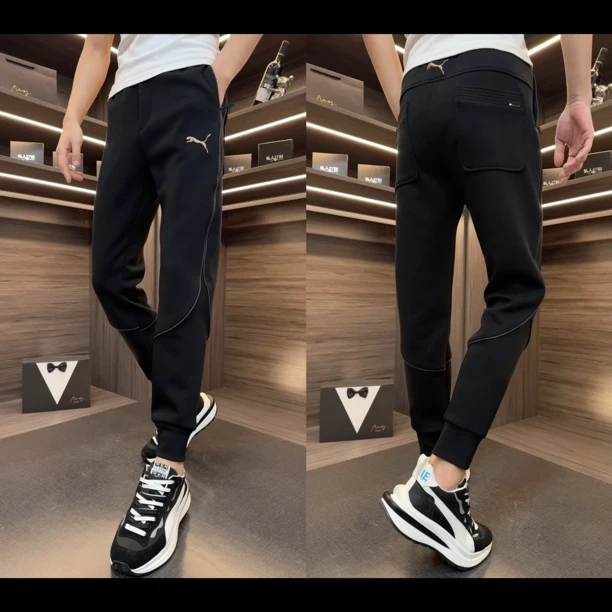 秋季新款百搭修身刺绣拉链休闲裤662