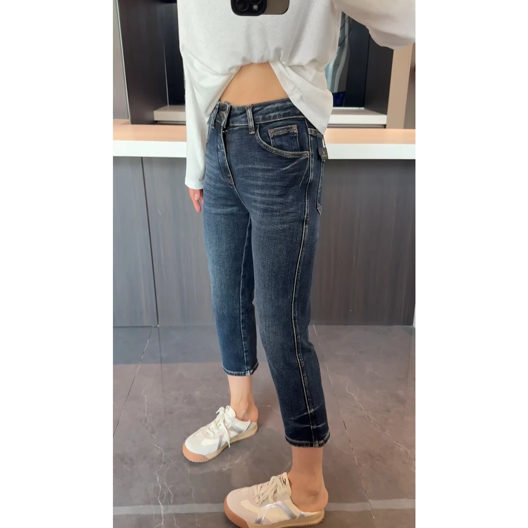 艾塔莉秋季女新款弹力修身牛仔裤显瘦百搭小个子铅笔裤高腰八分裤