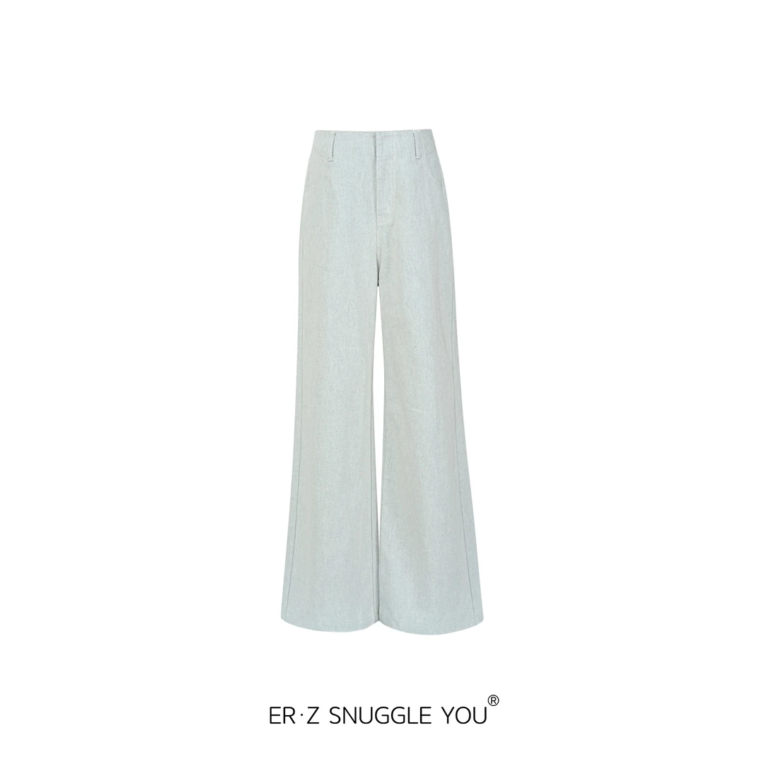 ERZ中腰休闲裤牛仔裤子秋季女士宽松百搭纯色牛仔裤P6519B