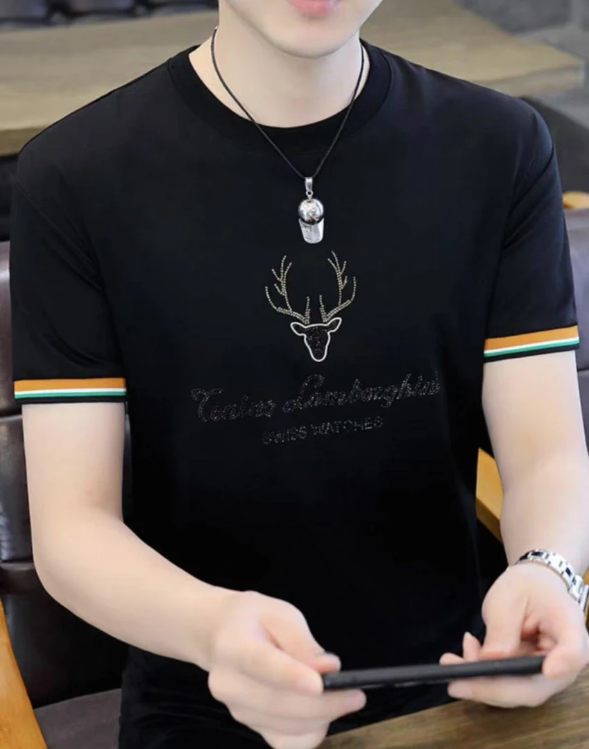 【领士】男士夏季凉快休闲高品质鹿头圆领男30-45岁上档次短袖2935