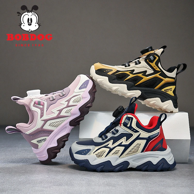 巴布豆男童皮面运动鞋2025春秋新款中大童女童潮流百搭跑步鞋潮鞋
