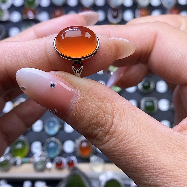 岫玉戒指银S925镶嵌菲*菲