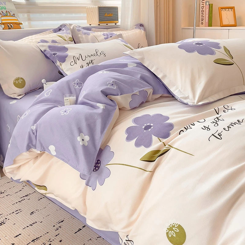 加厚磨毛四件套学生宿舍三件套单双人斜纹印花被罩床单小清新套件