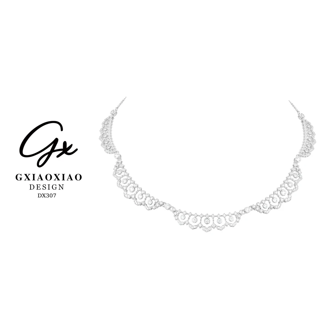 铜合金项链 GXX 气质轻奢高级感锁骨花边蕾丝裙摆感项链 DX307