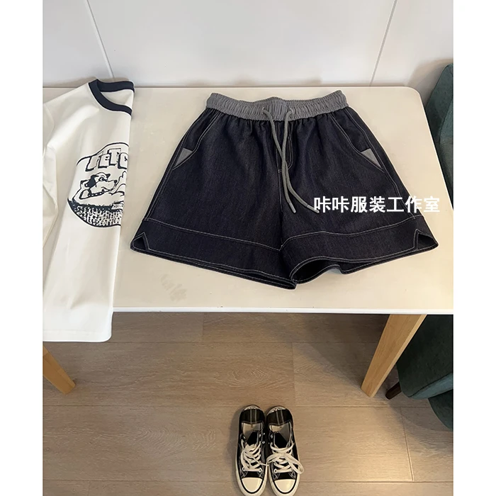 REKAYYAT "简讯"韩版时尚减龄显瘦百搭宽松舒适撞色夏季休闲短裤