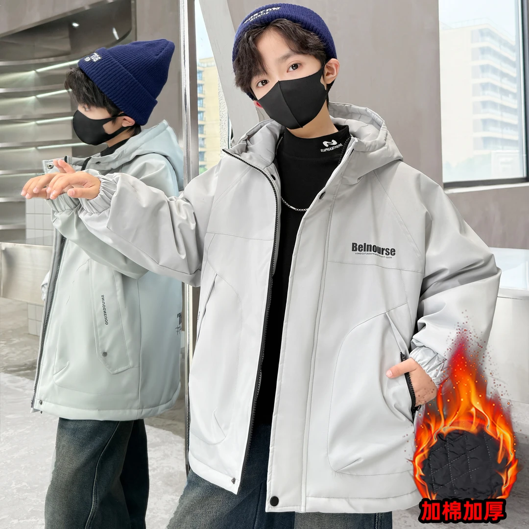 男童夹棉加厚外套风衣秋冬季中大童帅气韩版薄棉衣儿童上衣男孩潮