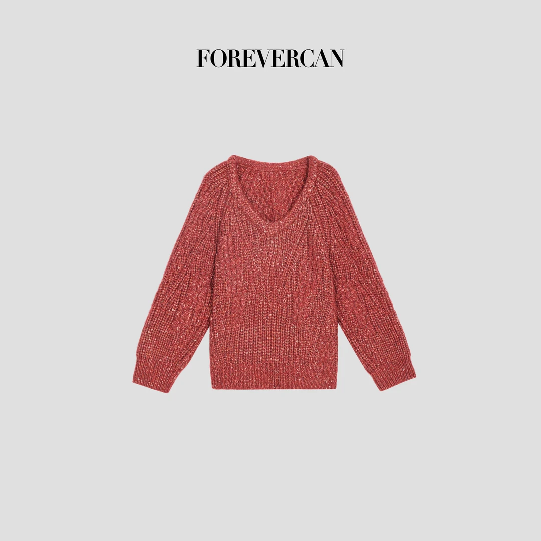 FOREVERCAN“喜福双至”客订意大利花式纱V领针织上衣 MY4511